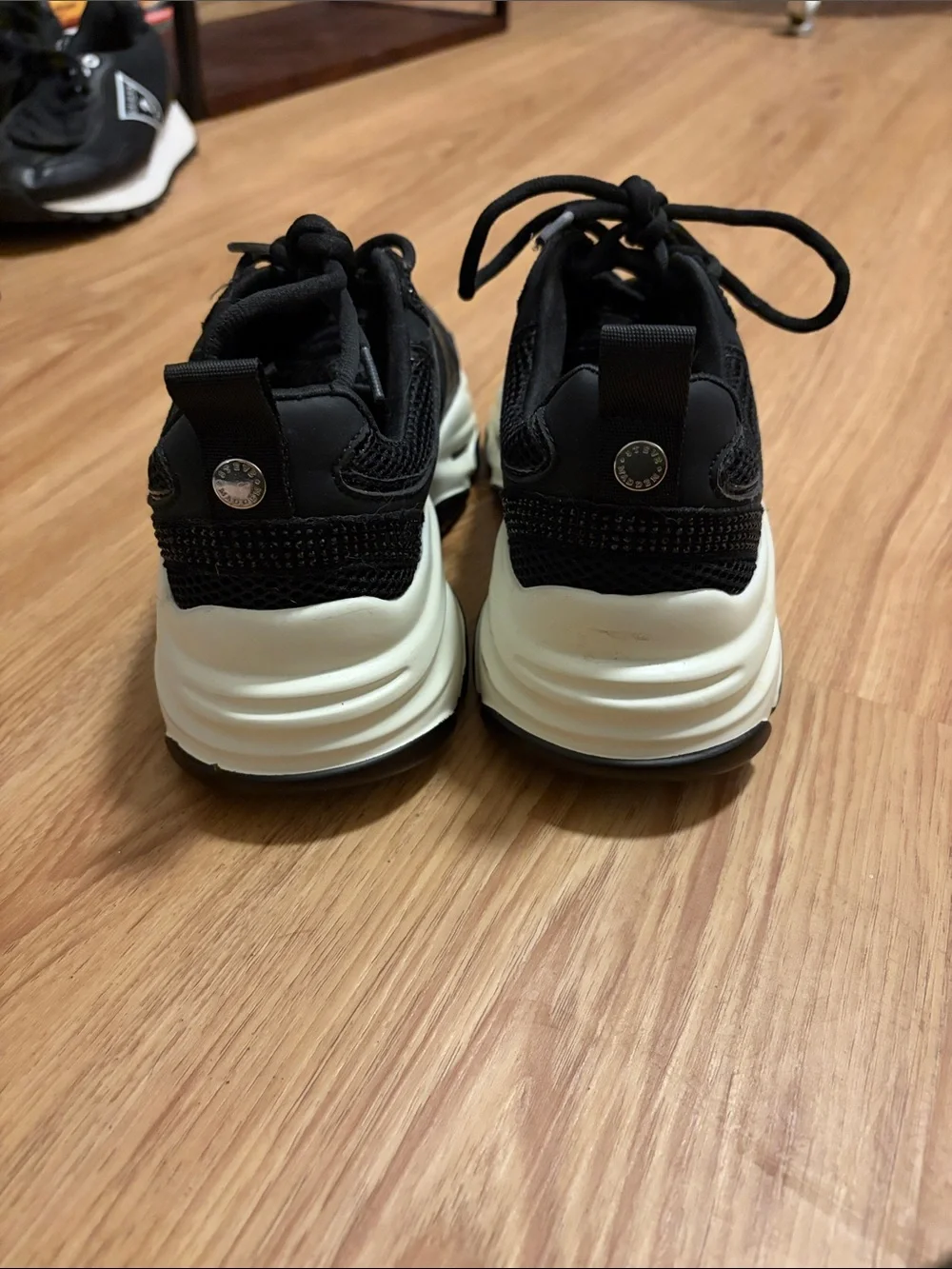 Steve Madden Black Mesh & Cream-White Chunky Sneakers